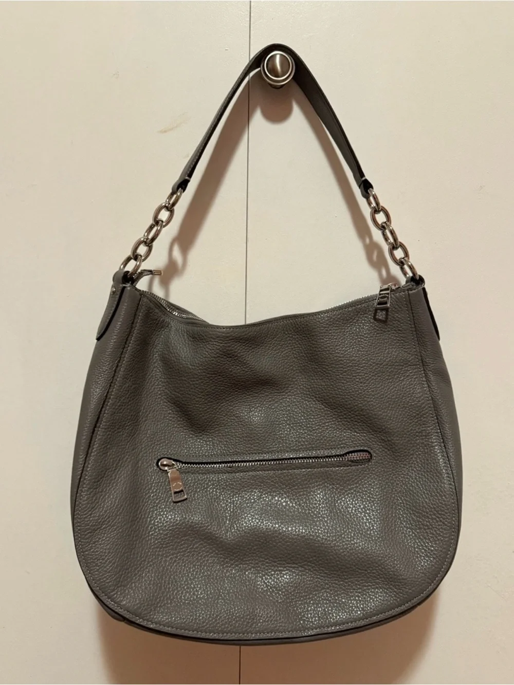 Coach Elle Hobo Heather Grey Pebbled Leather Shoulder Bag Silver Hardware